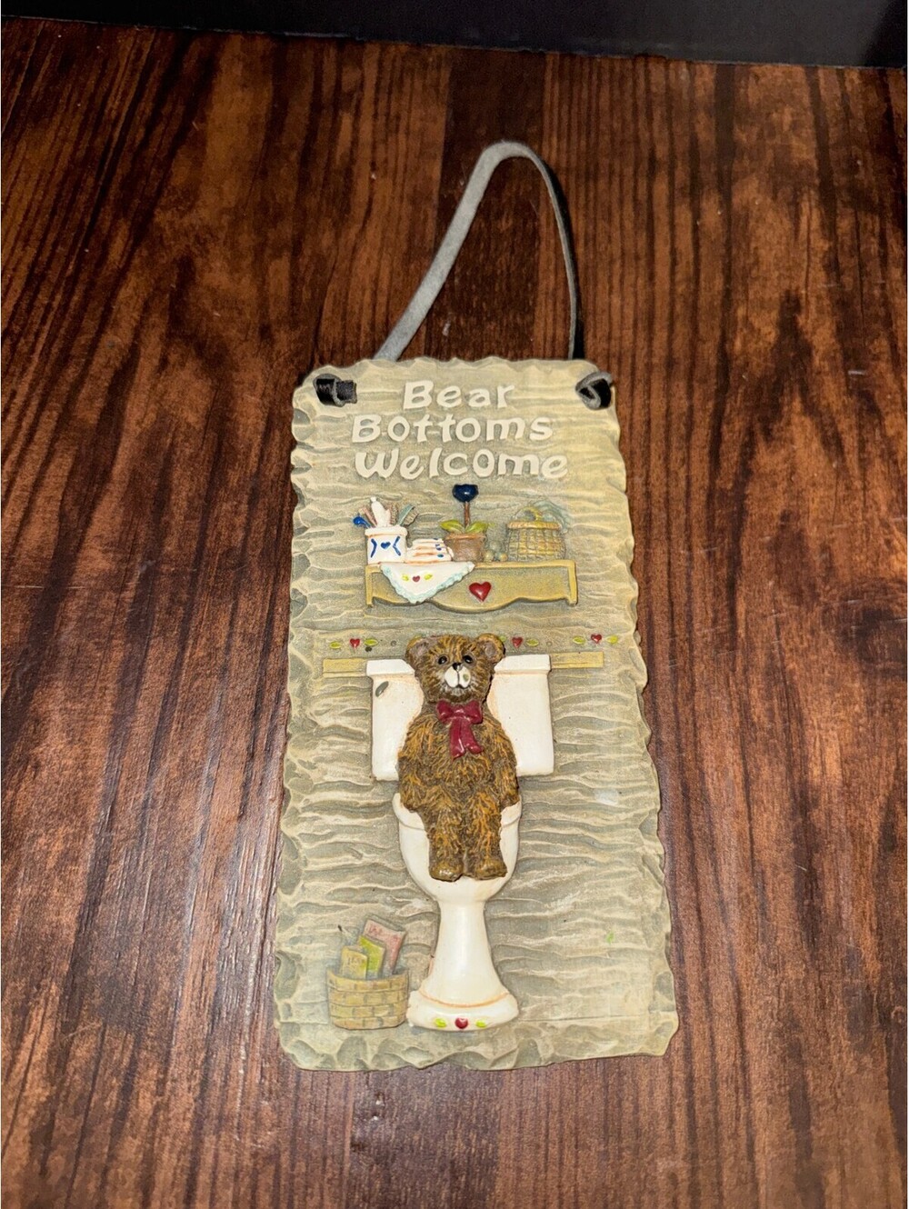 Rustic Resin Bear Bottoms Welcome Sign Plaque Cabin Lodge Bathroom Decor 7X3.5